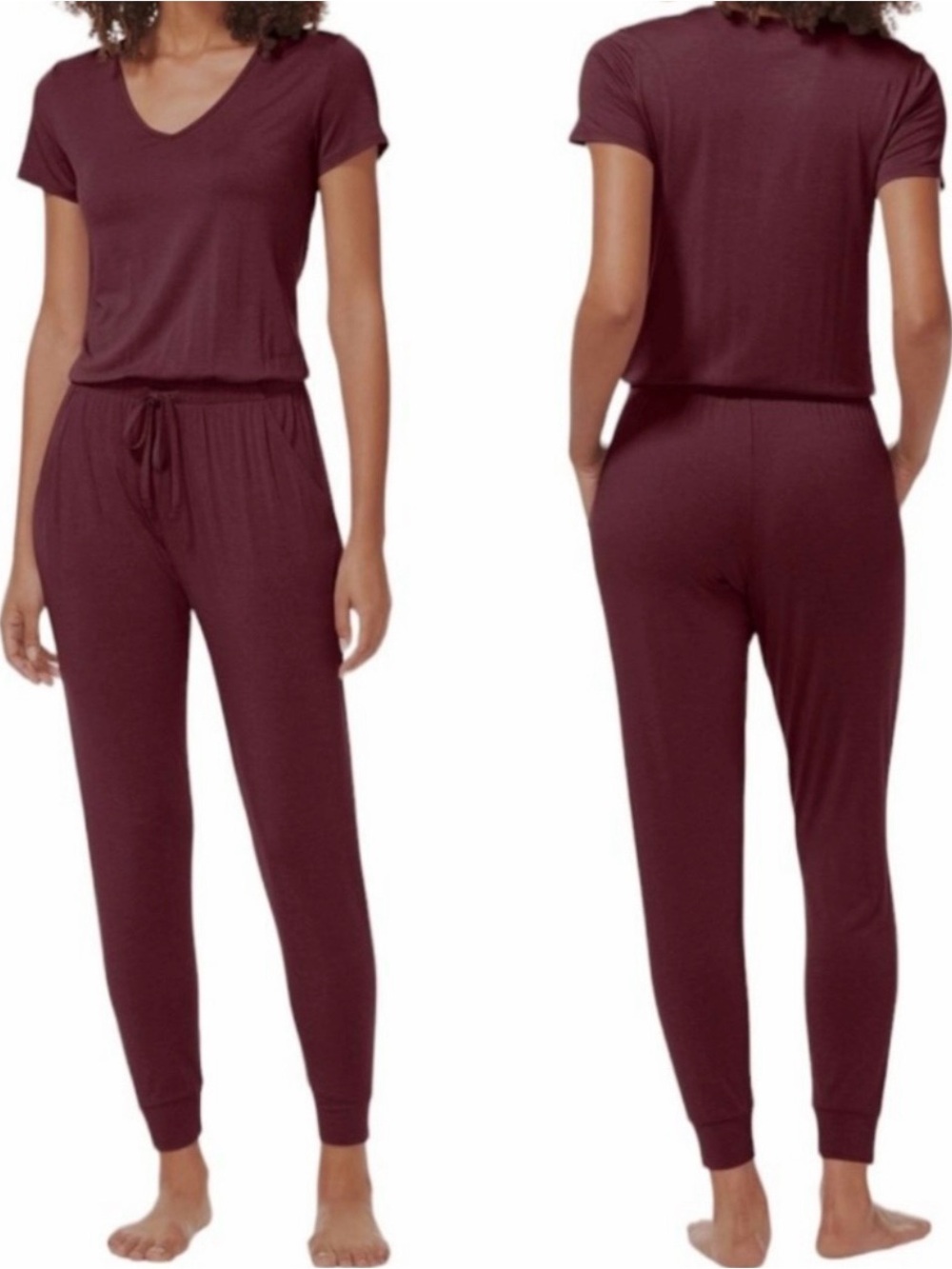 Tommy John Burgundy V-Neck Short Sleeve Loungewear Jumpsuit